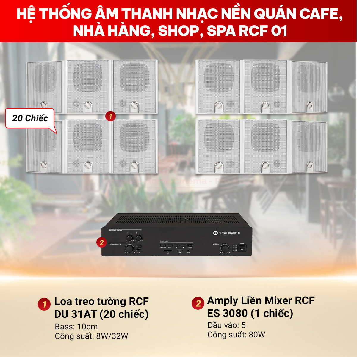 Hệ thống âm thanh nhạc nền quán cafe, nhà hàng, shop, spa RCF 01