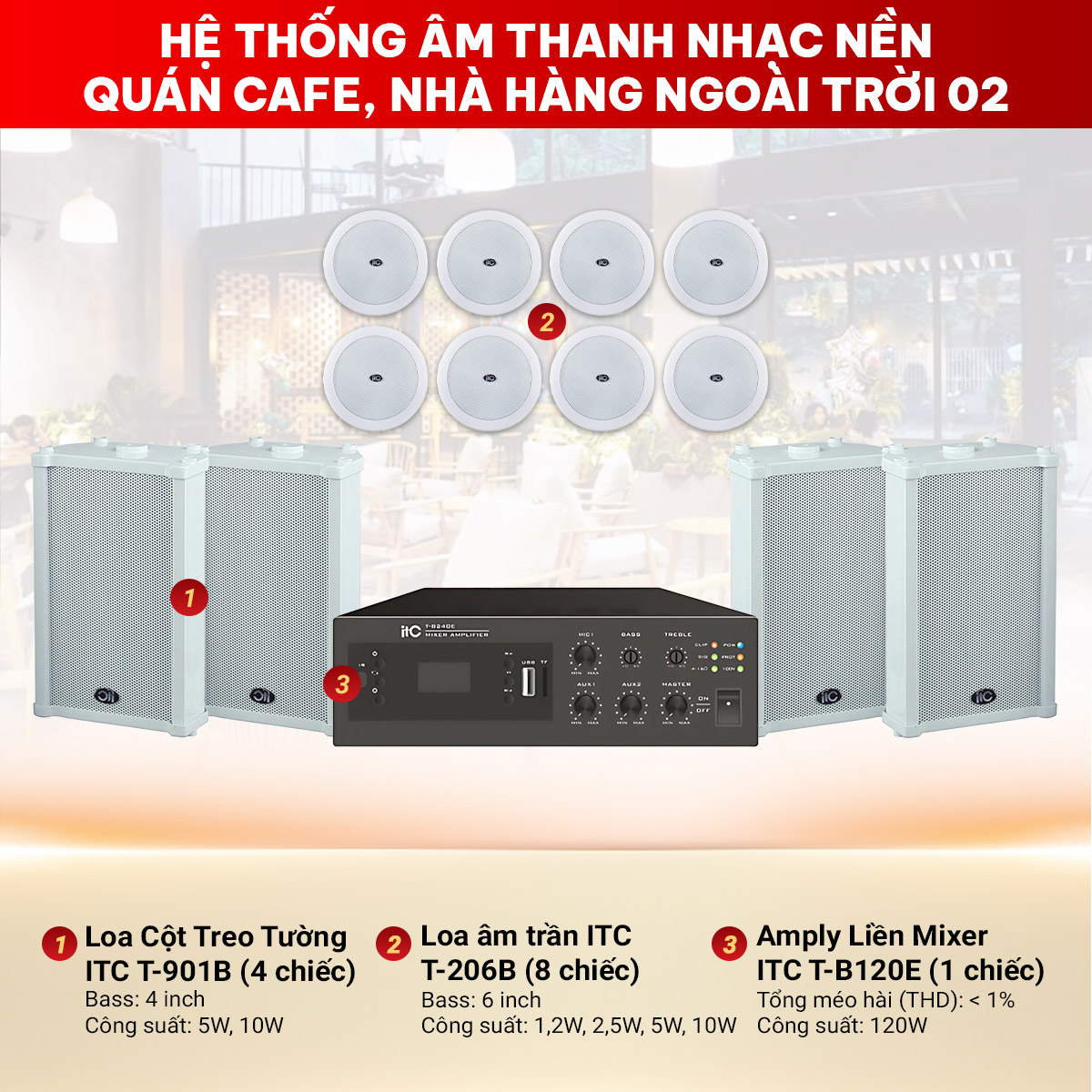 hệ thống âm thanh nhạc nền quán cafe, nhà hàng ngoài trời 02