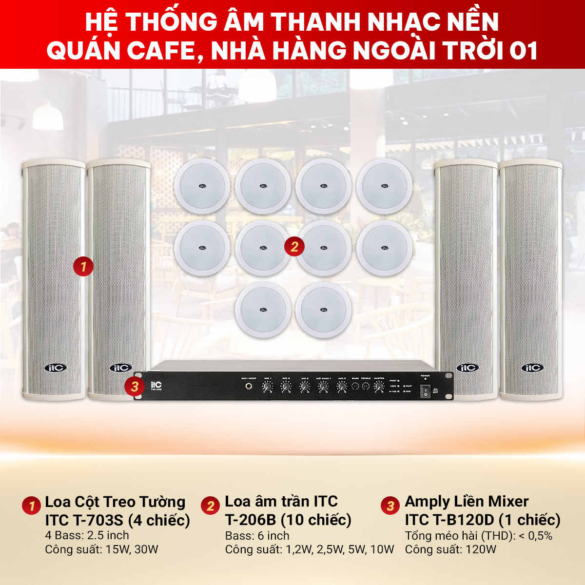 hệ thống âm thanh nhạc nền quán cafe, nhà hàng ngoài trời 01