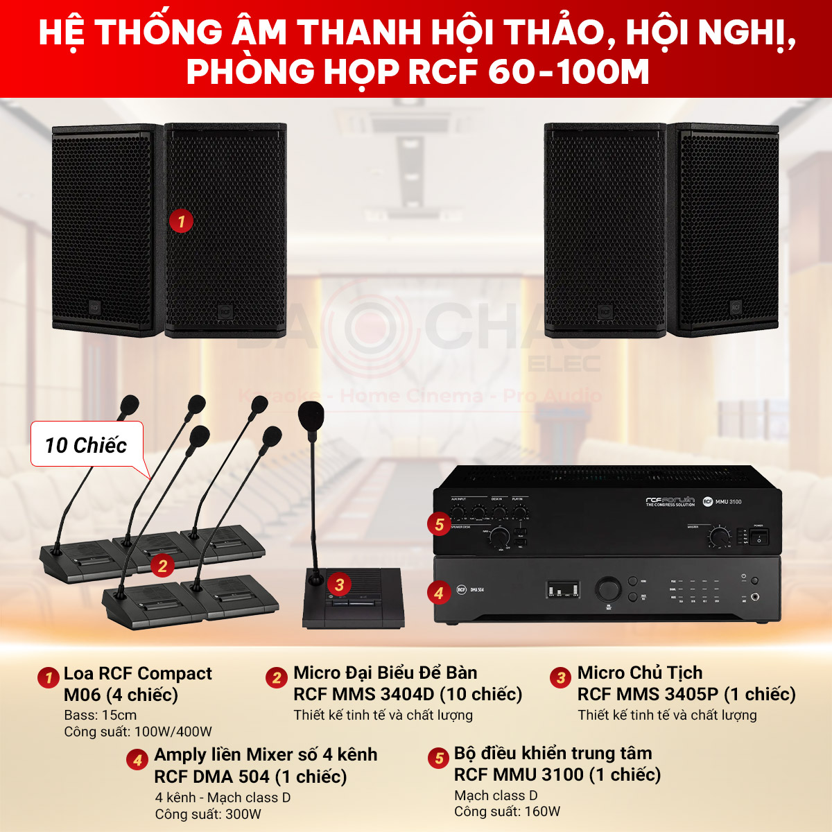 Hệ thống Âm thanh hội thảo, hội nghị, phòng họp RCF 60-100m