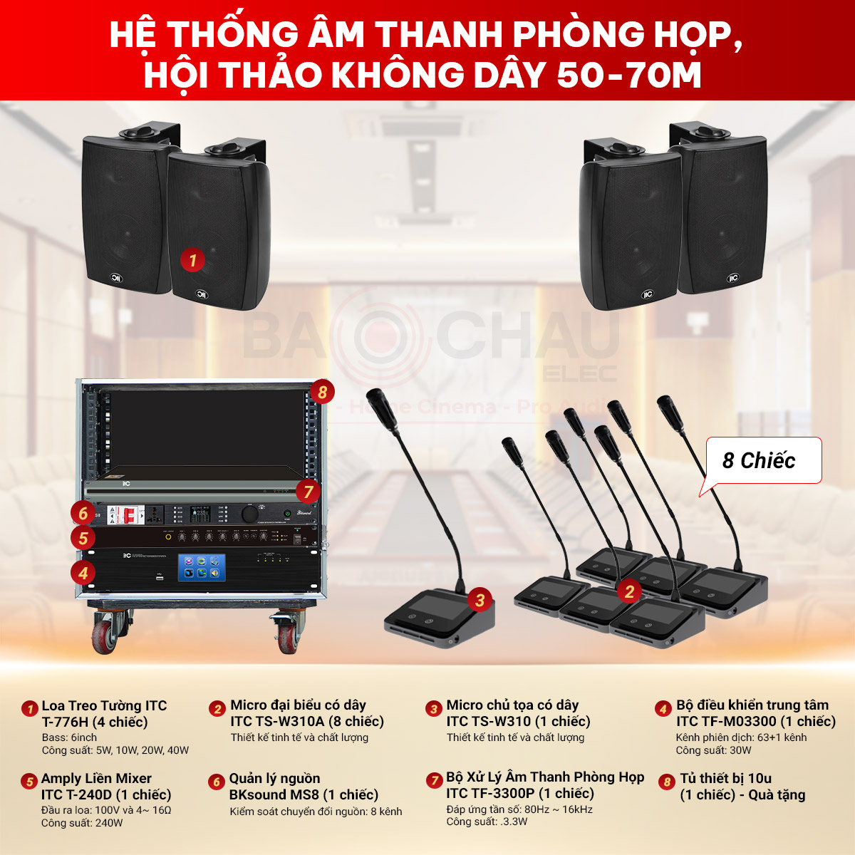 Hệ thống âm thanh phòng họp, hội thảo không dây 50-70m 