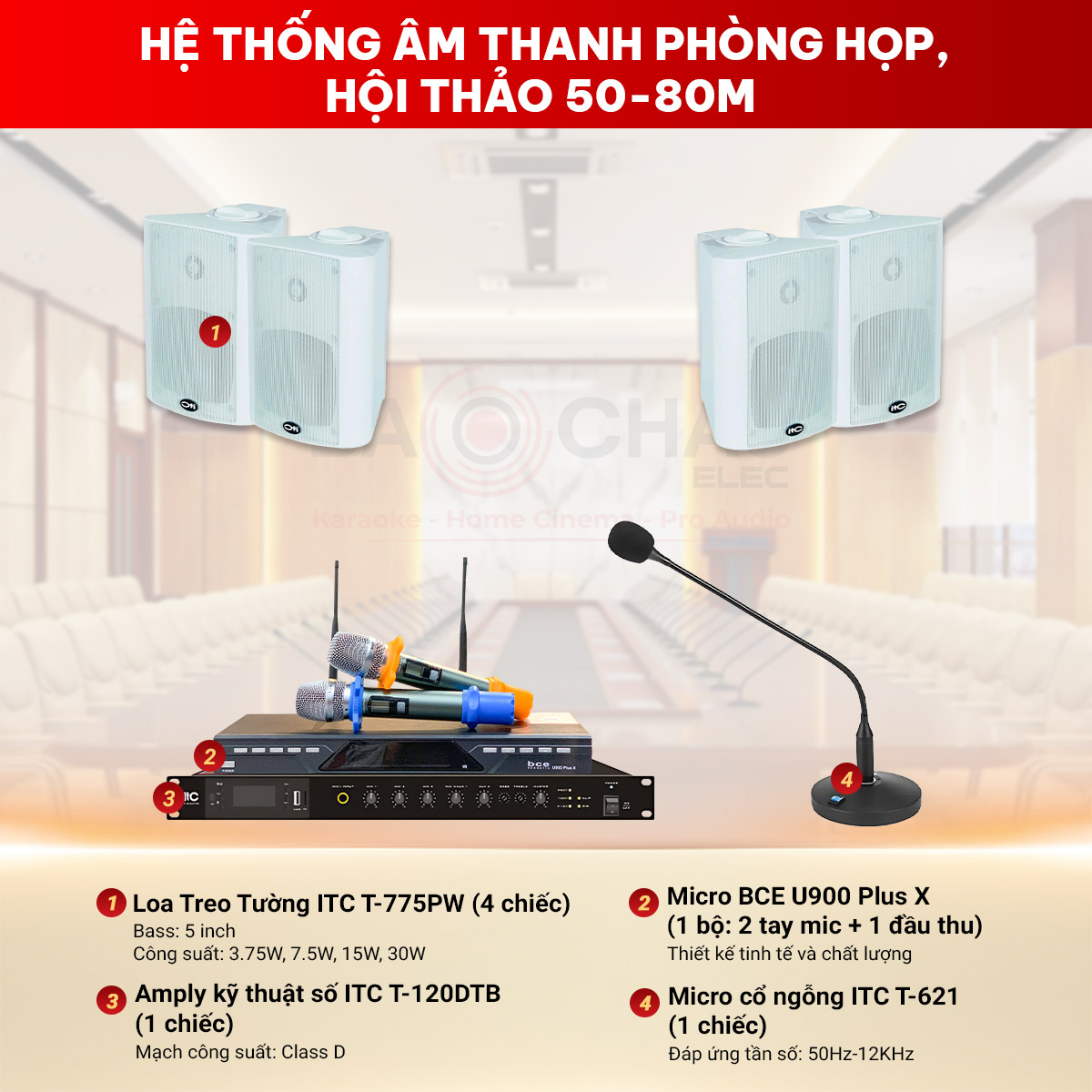 Hệ thống âm thanh phòng họp, hội thảo ITC không dây 50-80m