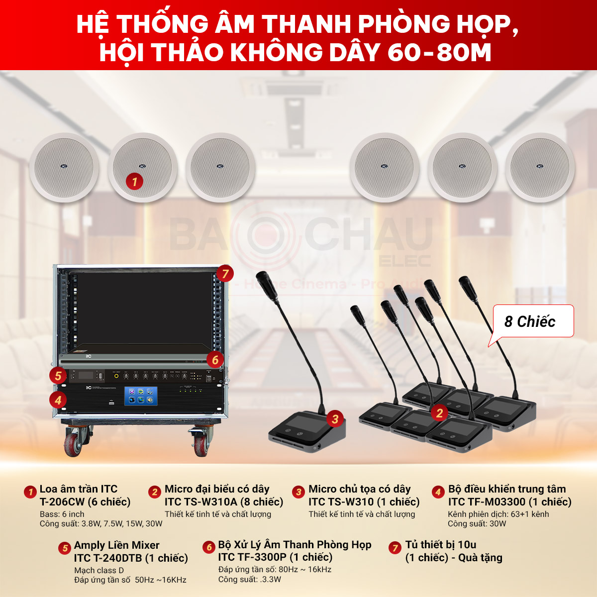 Hệ thống âm thanh phòng họp, hội thảo ITC không dây 60-80m