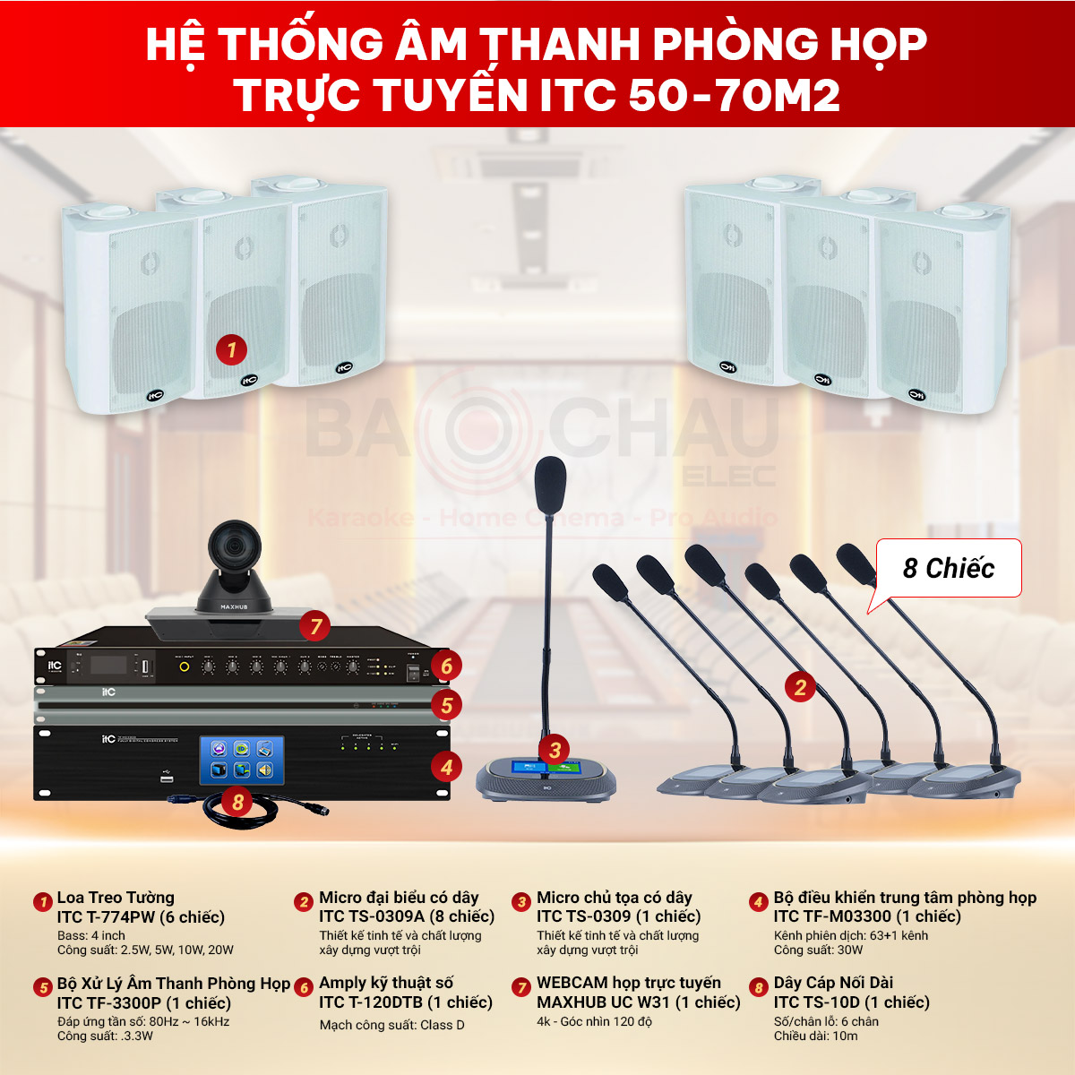 Hệ thống âm thanh phòng họp trực tuyến ITC 50-70m2