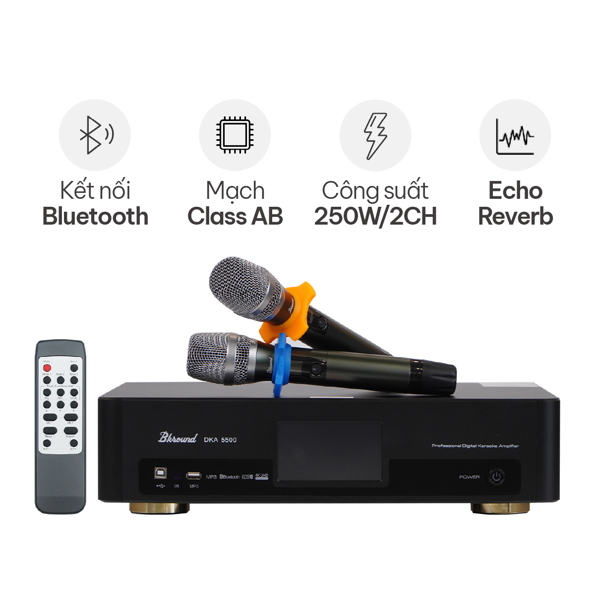 Digital Karaoke Power Amplifier Bksound DKA 5500 (2 kênh, 250W, Kèm micro không dây)