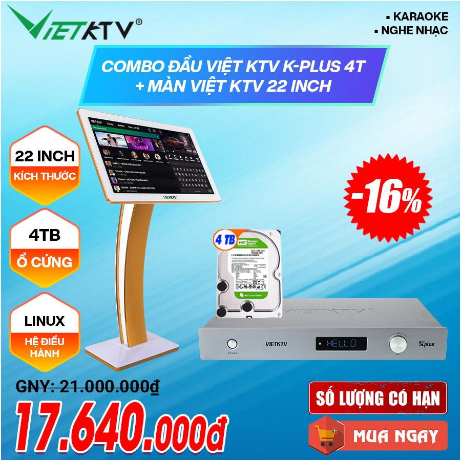 Combo Đầu Việt KTV K-Plus 4T + Màn Việt KTV 22 Inch