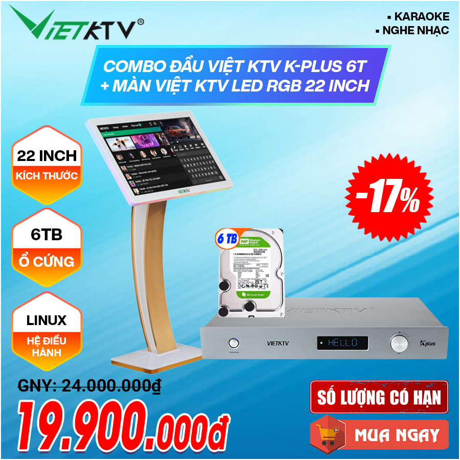 Combo Đầu VietK 4K Plus 6TB + Màn VietK 22 Inch