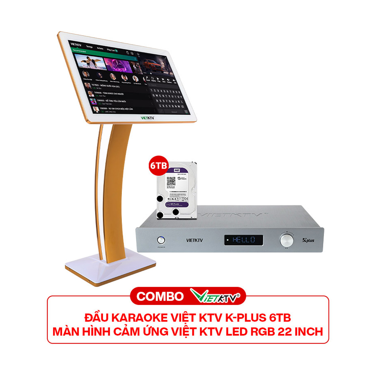 Bộ Đầu Karaoke K-Plus 6TB và Màn Hình Cảm Ứng VietKTV 22 inch RGB