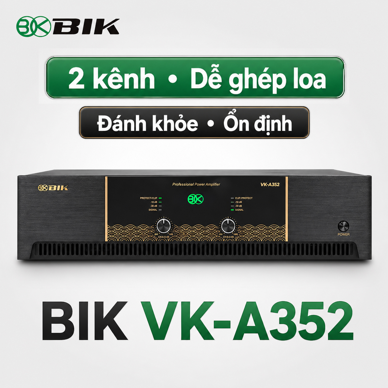 Cục đẩy công suất 2 kênh BIK VK-A352 (Đen)