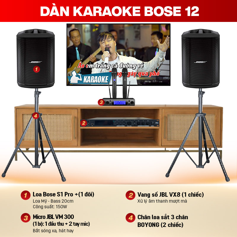 Dàn karaoke Bose 12 (Bose S1 Pro Plus, JBL VX8, JBL VM300)