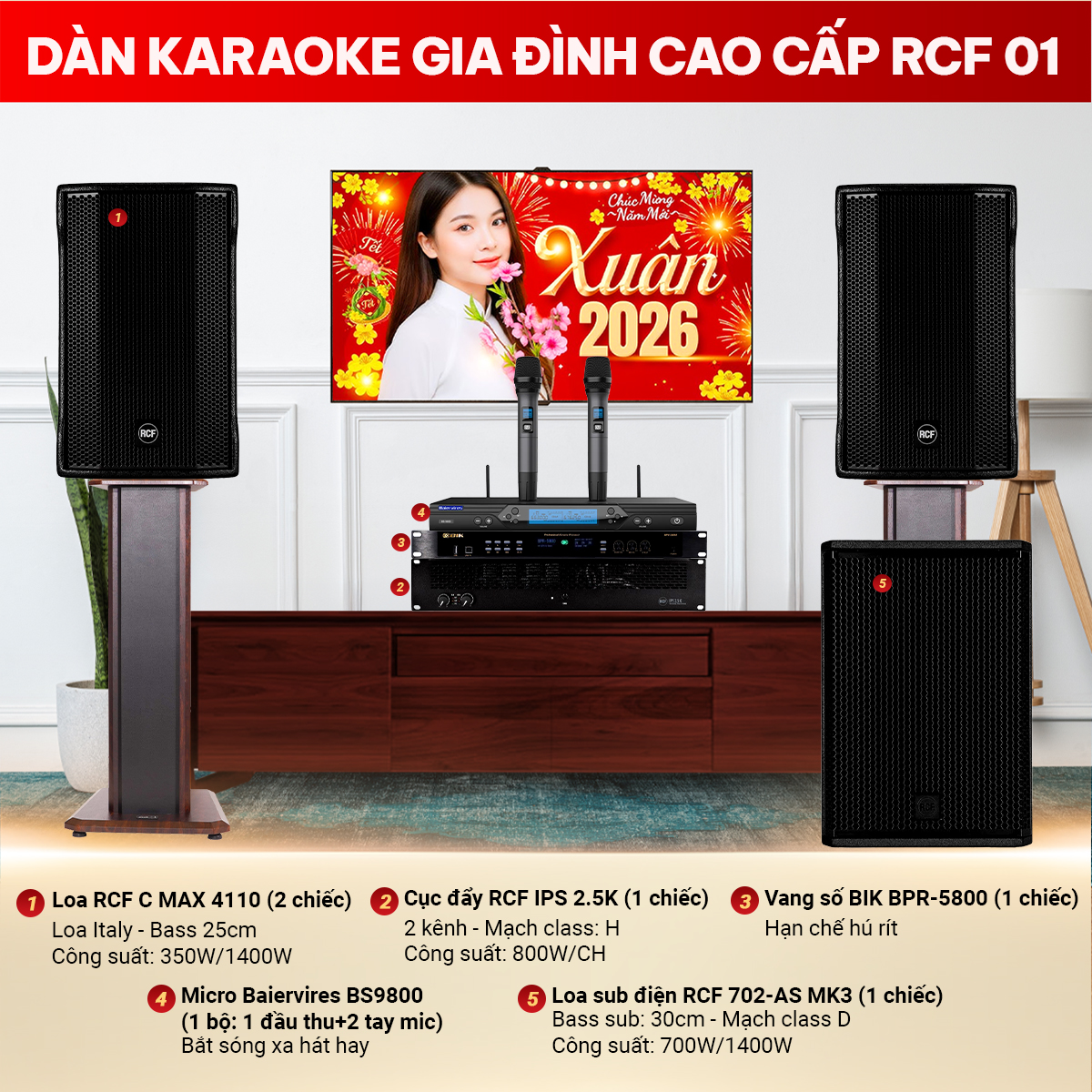D&agrave;n karaoke gia đ&igrave;nh cao cấp RCF 01