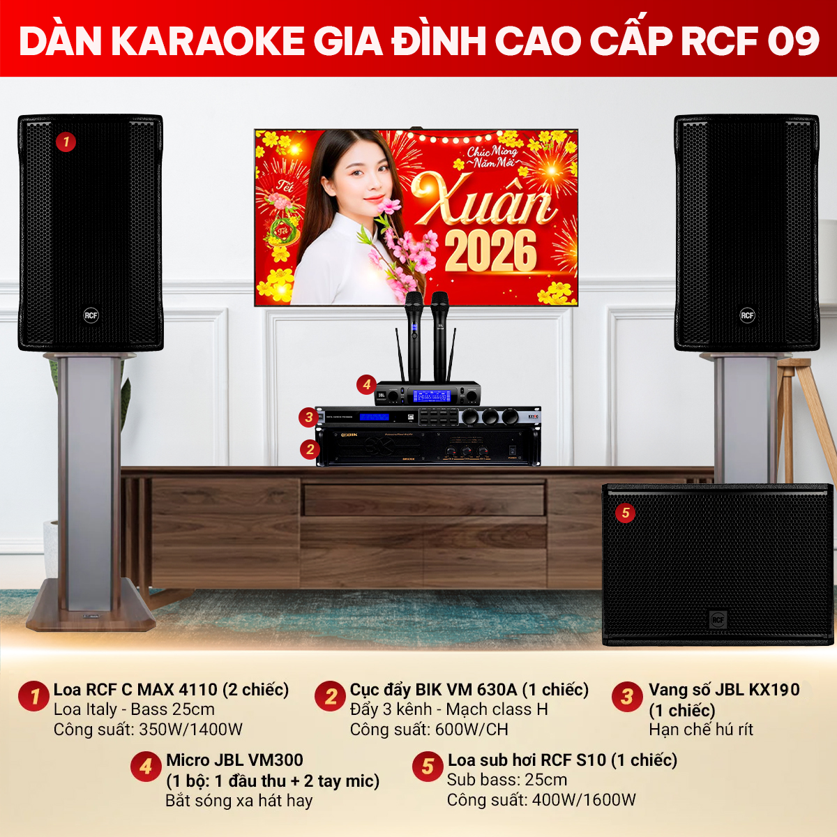 d&agrave;n karaoke gia đ&igrave;nh cao cấp RCF 09
