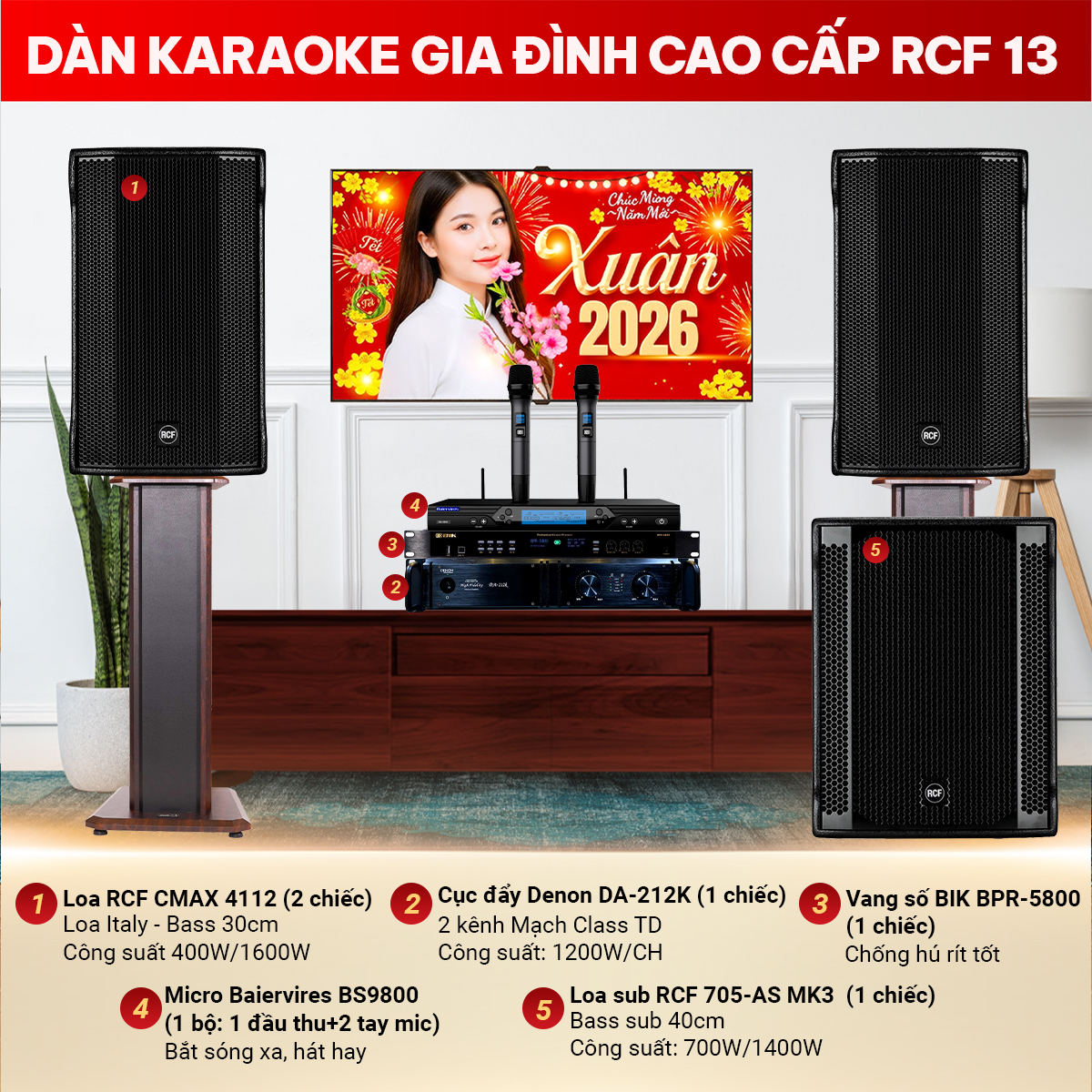 D&agrave;n karaoke gia đ&igrave;nh cao cấp RCF 13