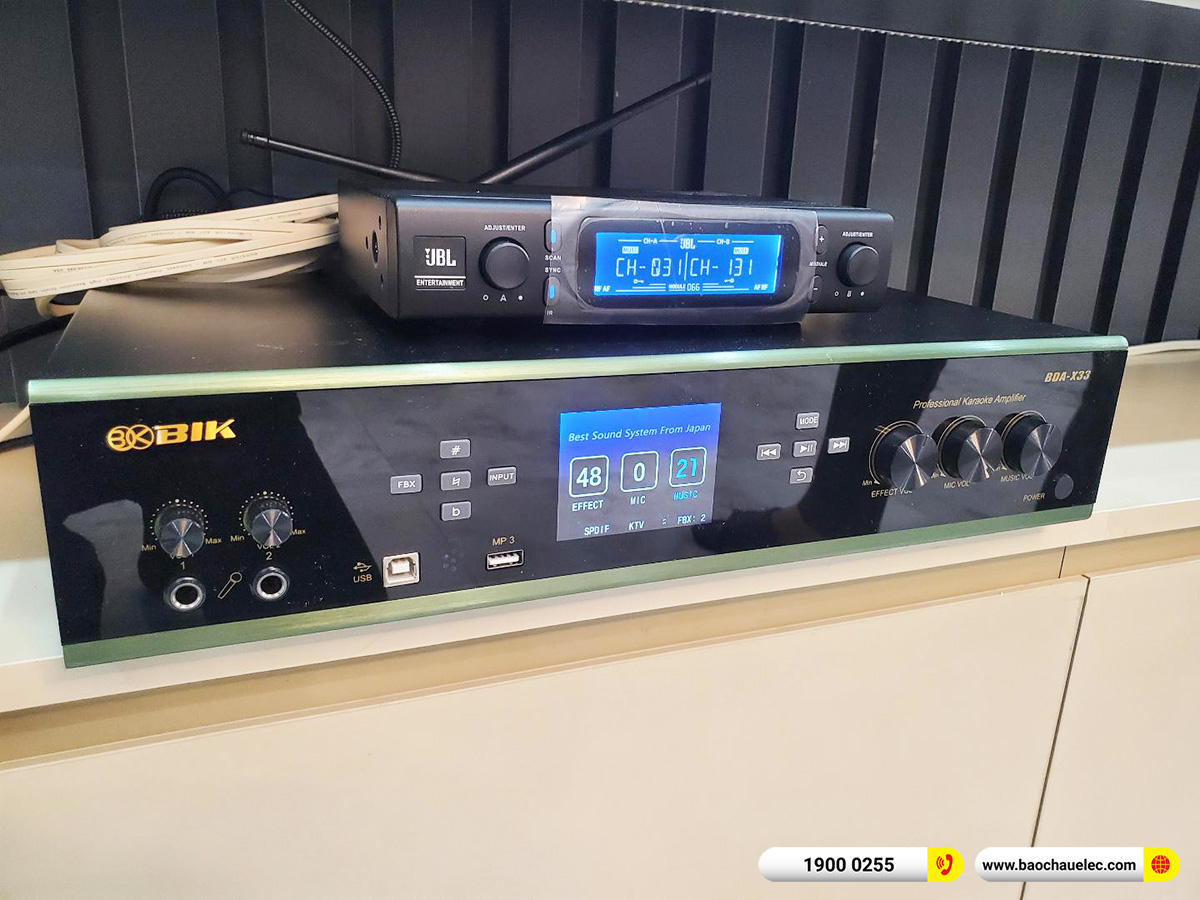 Lắp đặt dàn karaoke JBL hơn 35tr cho anh Hoàng tại Hà Nội (JBL CV1852T, BIK BDA-X33, JBL A100P, JBL VM300)
