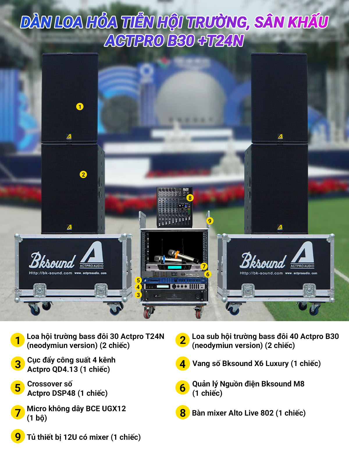 D&agrave;n loa hỏa tiễn hội trường, s&acirc;n khấu Actpro B30 +T24N