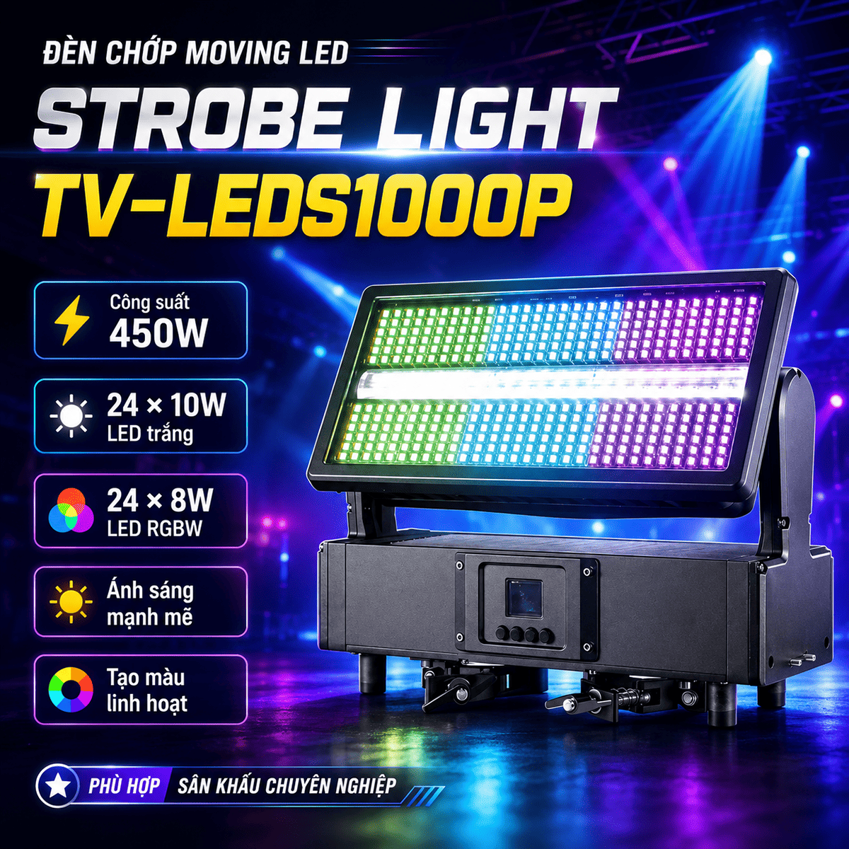 Đ&egrave;n chớp Moving LED VLTG Strobe Light TV-LEDS1000P