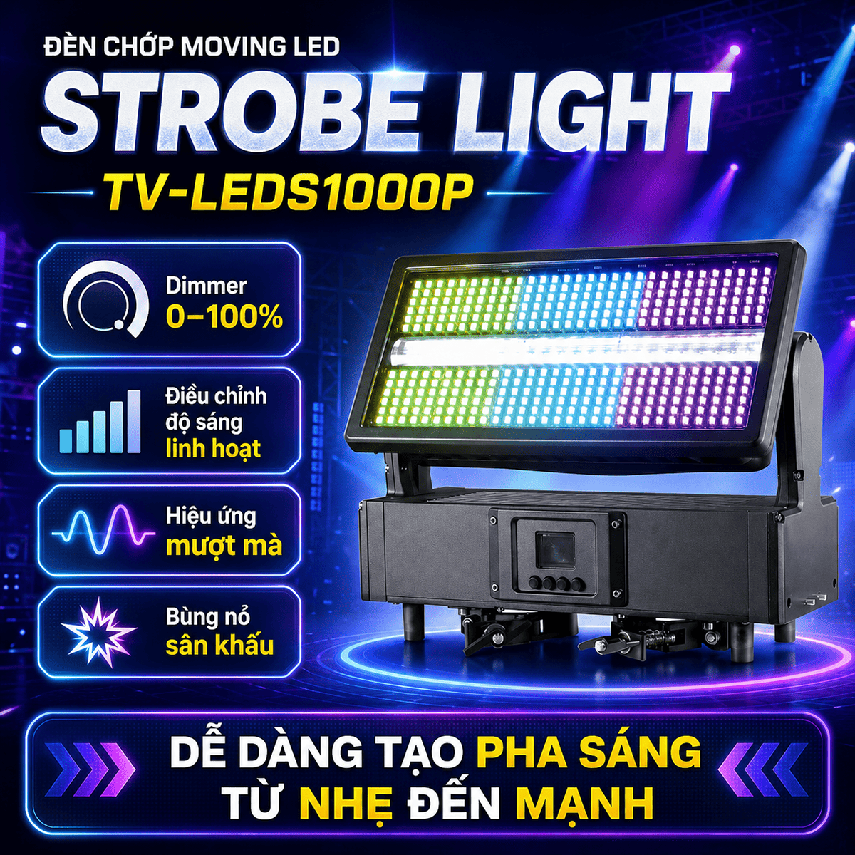 Đ&egrave;n chớp Moving LED VLTG Strobe Light TV-LEDS1000P