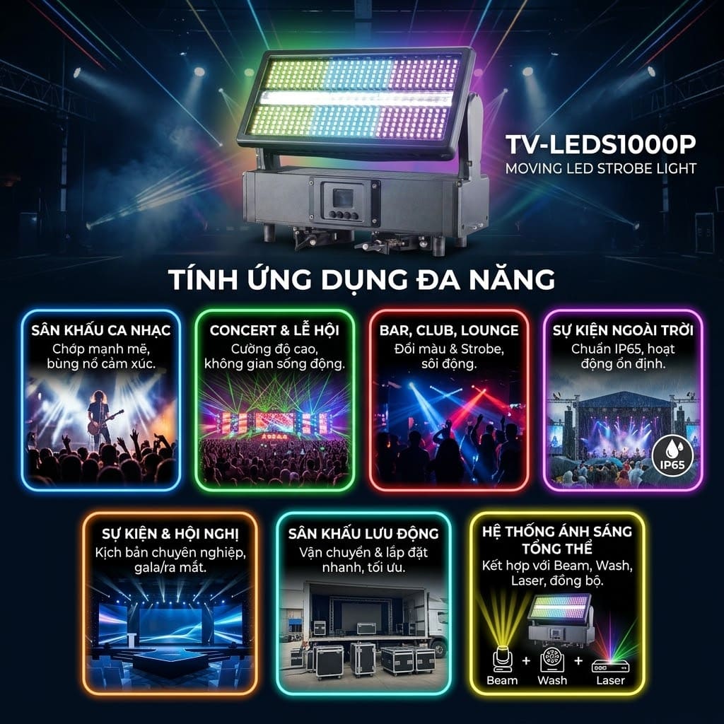 Đ&egrave;n chớp Moving LED VLTG Strobe Light TV-LEDS1000P