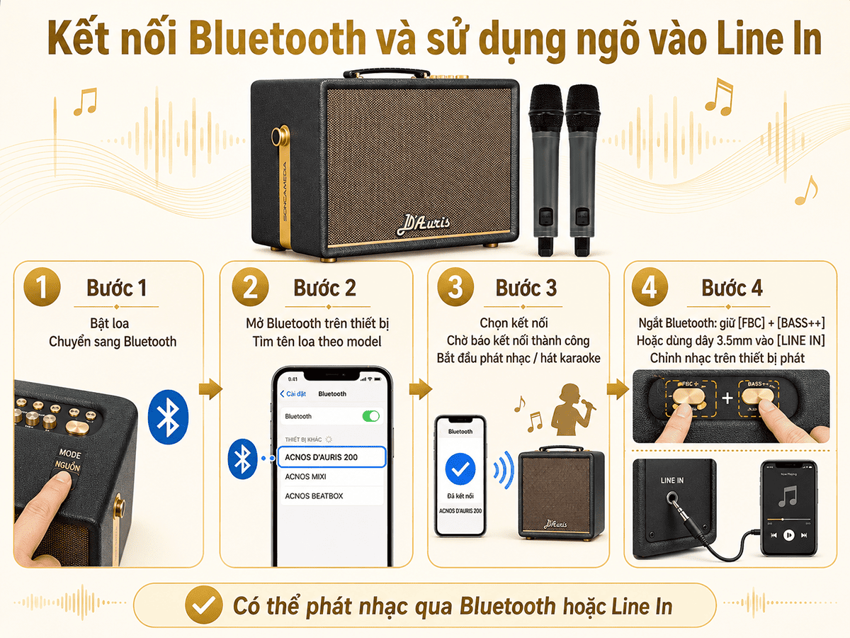 To&agrave;n tập hướng dẫn sử dụng loa Acnos D'Auris 200 chi tiết