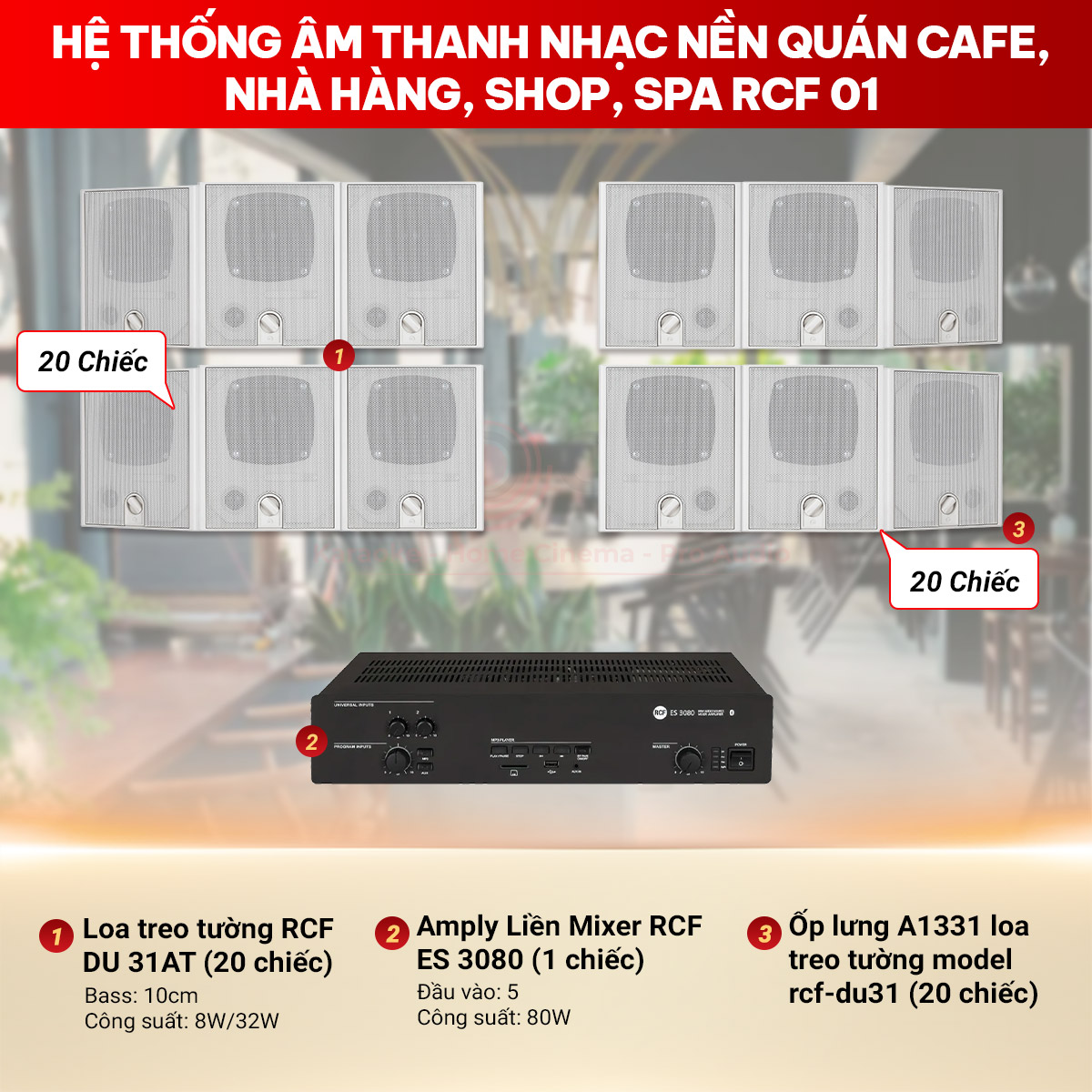Hệ Thống &Acirc;m Thanh Nhạc Nền Qu&aacute;n Cafe, Nh&agrave; H&agrave;ng, Shop, Spa, tenis RCF 01