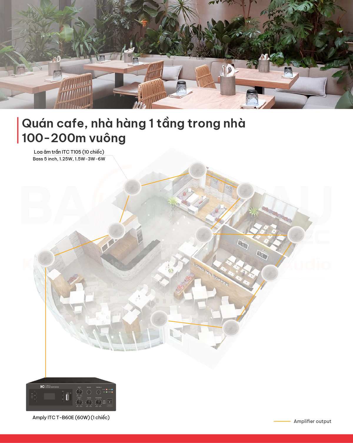 Hệ thống âm thanh quán cafe, nhà hàng 1 tầng trong nhà 03