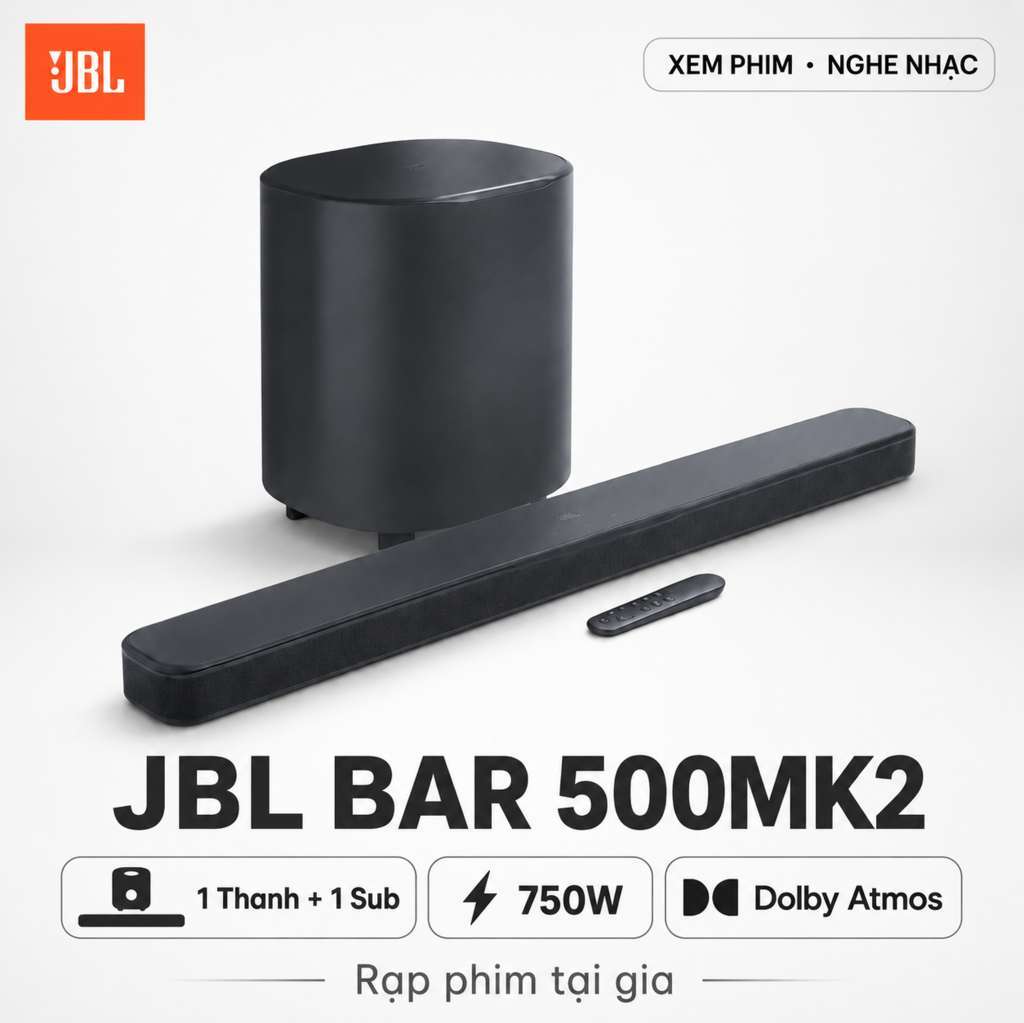 Loa Soundbar JBL Bar 500MK2 (Bluetooth 5.3, 750W)