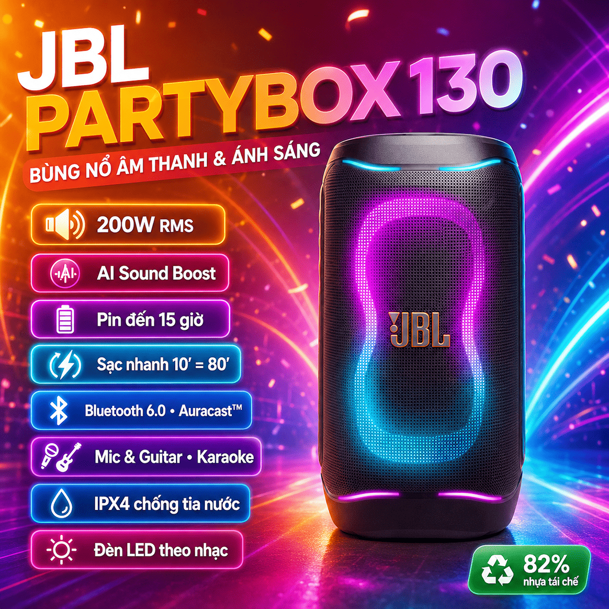 HOT: JBL PartyBox 130 h&eacute; lộ thiết kế v&agrave; loạt t&iacute;nh năng đ&aacute;ng chờ đợi