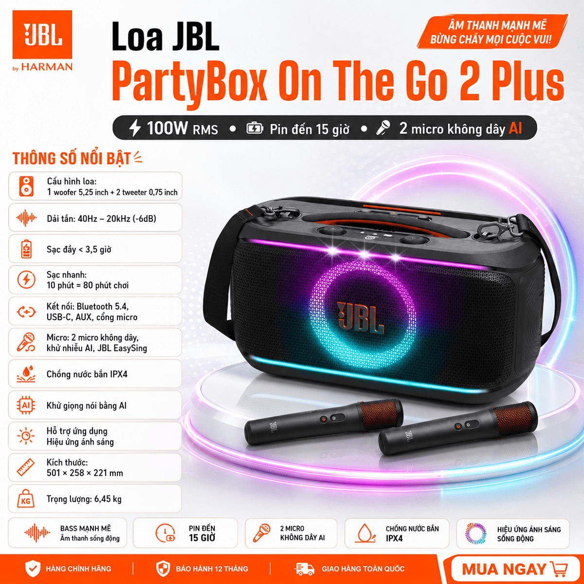 Loa JBL PartyBox On The Go 2 Plus lộ diện với nhiều n&acirc;ng cấp mới