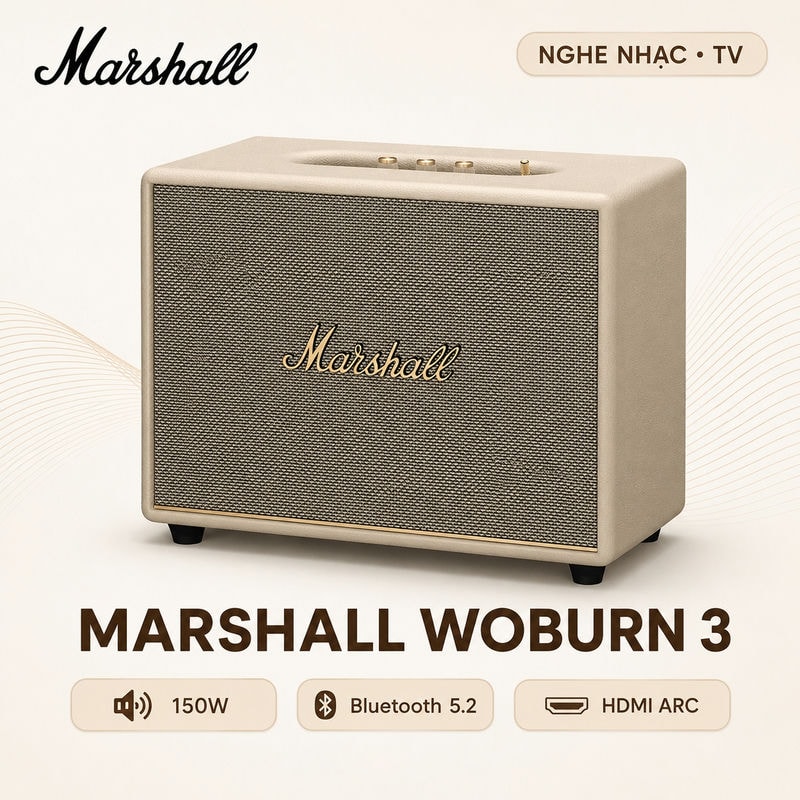 Loa Marshall Woburn 3 (III) Chính Hãng ASH (150W, Bluetooth 5.2, AUX, RCA, HDMI ARC, Knob)