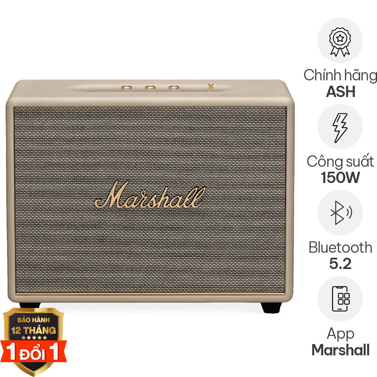 Loa Marshall Woburn 3 (III) Chính Hãng ASH (150W, Bluetooth 5.2, AUX, RCA, HDMI ARC, Knob)